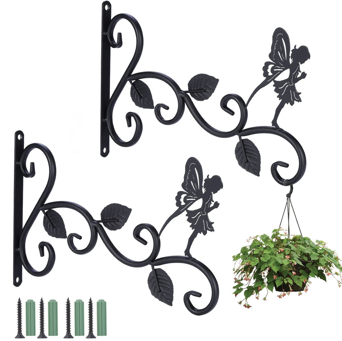 Dailygoods- Wandhaak Zwart - Muurhaak voor Planten - Retro Wandhaak - Decoratieve Plantenhaak - Haken voor Buiten - Minimalistisch Ontwerp 28x19 cm