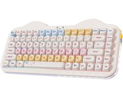 Thijox - Draadloos Mechanisch Toetsenbord 75% Layout Hot-Swappable, Gasket Mount, Cute Cake Design, BT5.0/2.4G/USB-C voor Win/Mac/Gaming (Beige, Candy