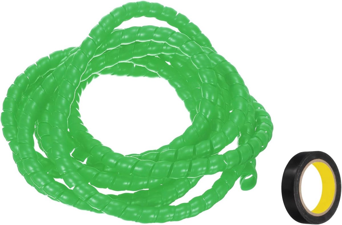 SnelShoppen - Spiral Kabelslang 3m 8mm Kabelbeheer Sleeve PP Isolatie Kabelorganizer voor Computer Kabels, Stroomkabel, Gasbuis Groen met Plakband