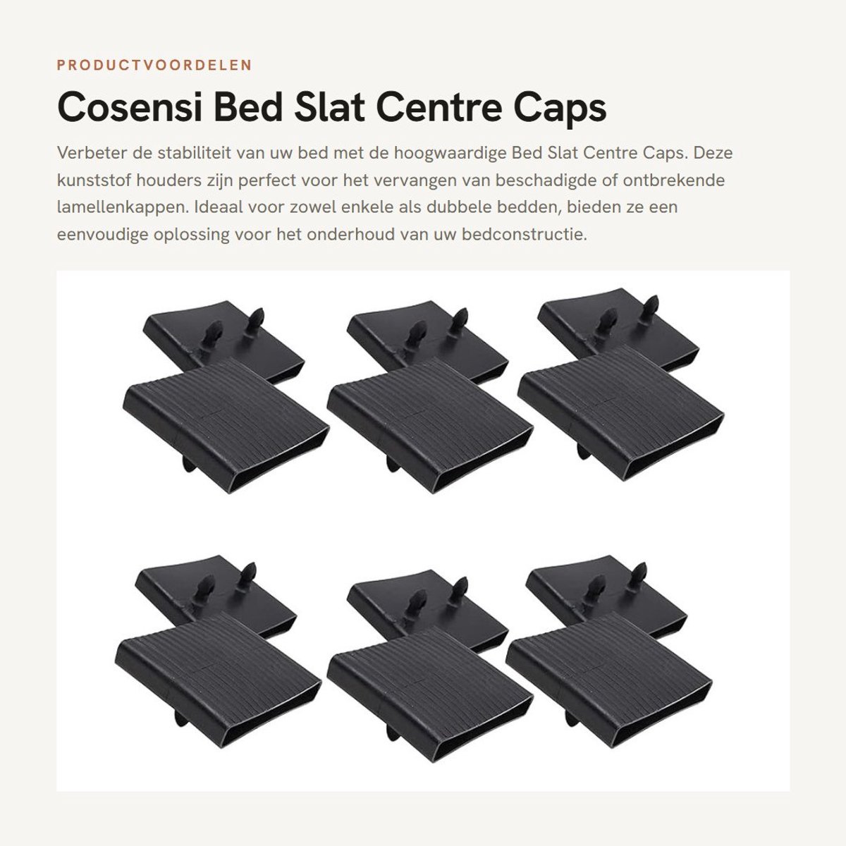 Dailygoods- Bedslat Houders 6 Stuks - Vervangingsonderdelen - Kunststof - Geschikt voor Enkele/Dubbele Bedden - 65mm x 9mm - Zwart - Lattensteun