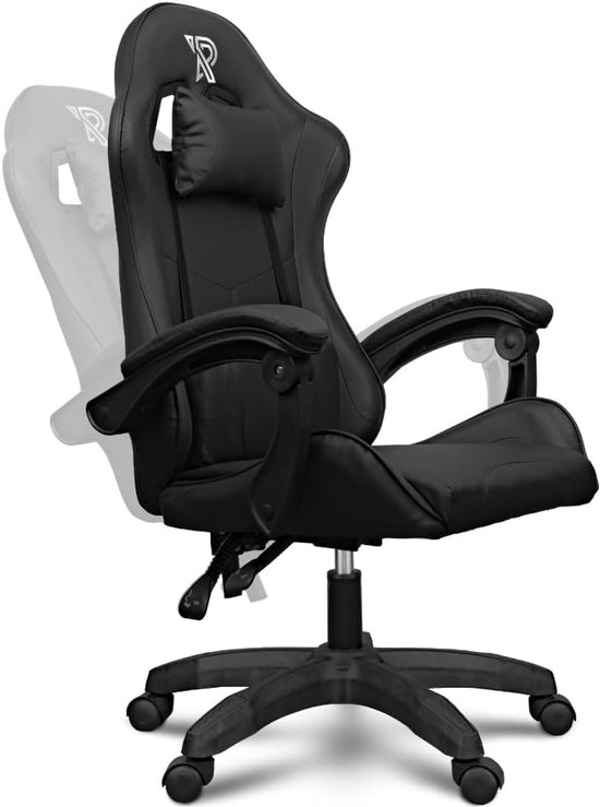 Thijox - Gamestoel Gaming Chair PC Stoel met 1D Armleuning, Verstelbare Rugleuning 90°-135°, Inclusief Rug- en Nekkussen, Zwart van thijox — afbeelding 3