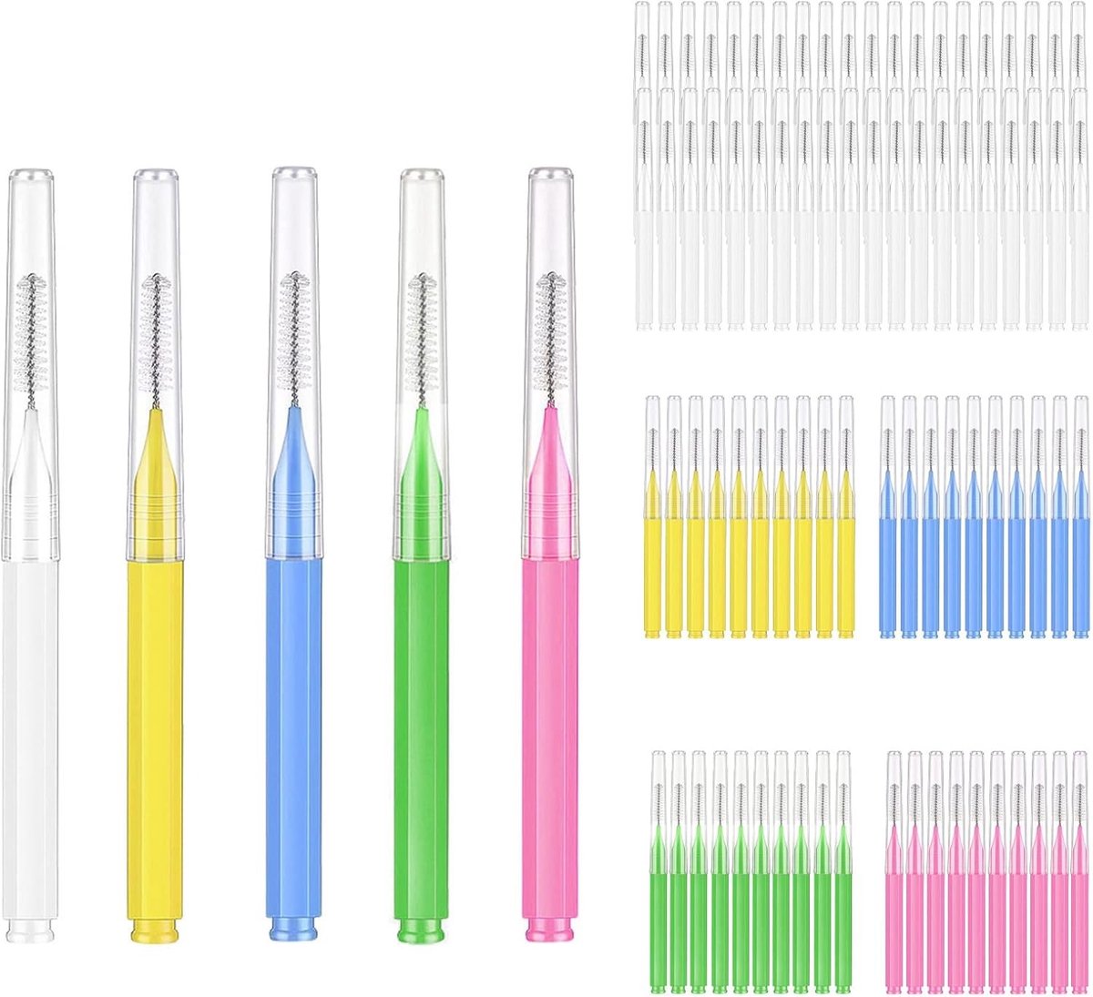 Interdentale borstels set van 80 stuks, 5 maten voor effectieve mondhygiëne, herbruikbare tandenstokers voor gevoelige tanden en tandvlees, reinigt etensresten grondig