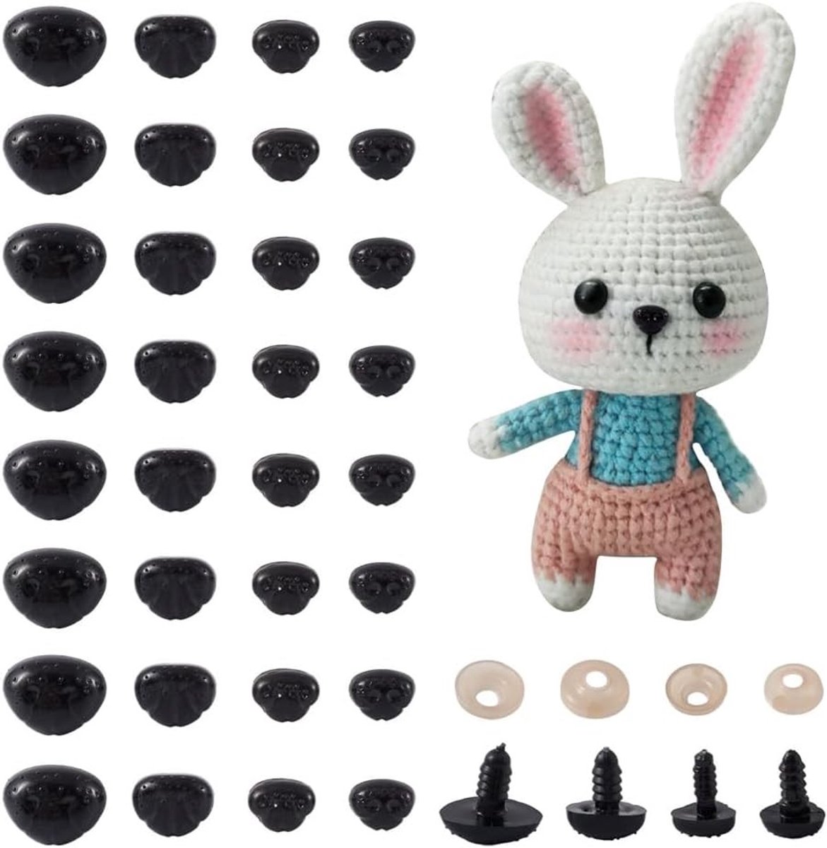 100 stuks zwarte plastic veiligheidneus met washers voor het maken van poppen en knutselprojecten