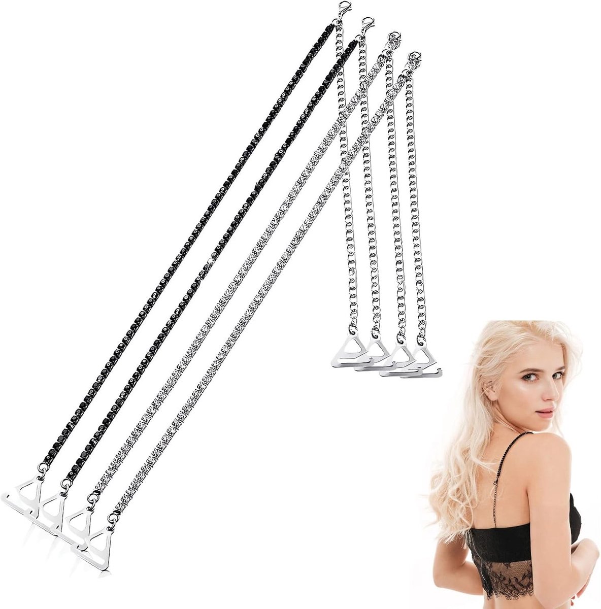 Verstelbare en Antislip Bh-Hengsels met Strass, Ondergoed Schouderbanden voor Jurken, Meerkleurig, One Size, Geschikt voor Diverse Outfits