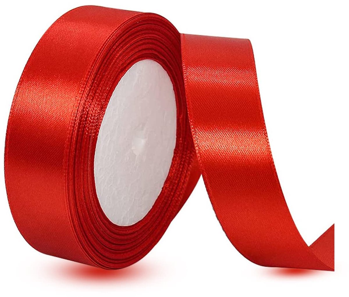lint rood, 25 mm breed, 23 meter cadeaulint, lint voor geschenkverpakkingen, doe-het-zelf knutselen, boeketten, naaiprojecten, strikken maken, verjaardags- en bruiloftsdecoraties