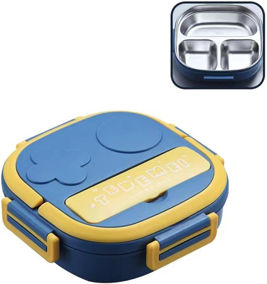 Lunchdoos voor Kinderen met Schattig Ontwerp, Lekvrije Voedselcontainer met 3 Compartimenten, Ideaal voor School en Picknicks (Blauw)