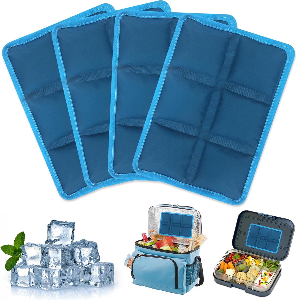 Koelaccu Set - Koelpads Gel - Eten Koel Houden - Lekvrij en Slank - 4 stuks - Blauw