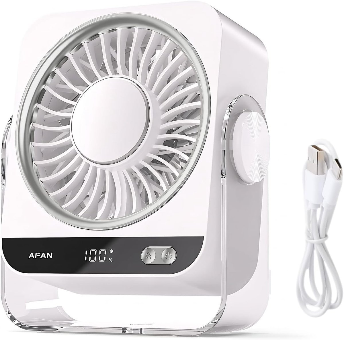 Thijox - Mini Ventilator, Stille USB Tafelventilator met Koeleffect, 5 Snelheden, Draaibaar, Bureauventilator voor Thuis, Kantoor en Buiten in Wit