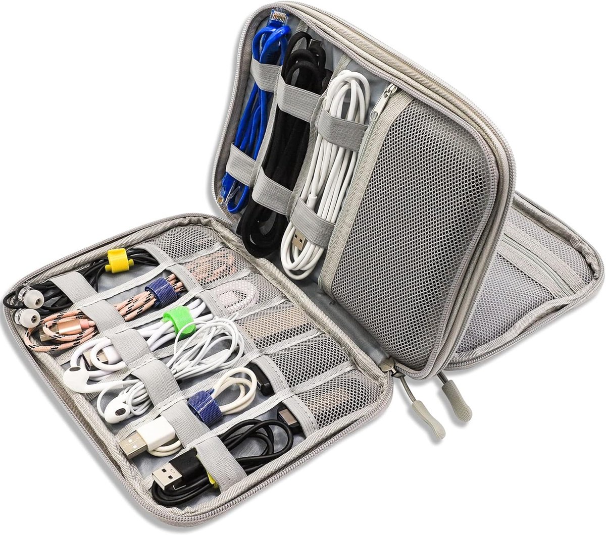Thijox - Kabelorganizer Reiskabeltas, Waterdichte Multifunctionele Reisaccessoires, Voor Oplader, Mobiele Telefoon, Powerbank, Harde Schijven, Grijs,