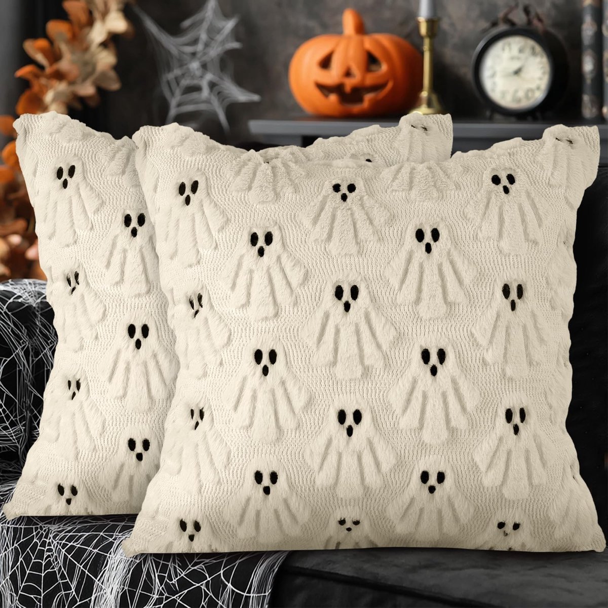 Inovra- Kussenslopen Set van 2 - 45 x 45 cm - Pluche - Halloween Motief - Decoratieve Kussens - Kinder- en Huisdiervriendelijk