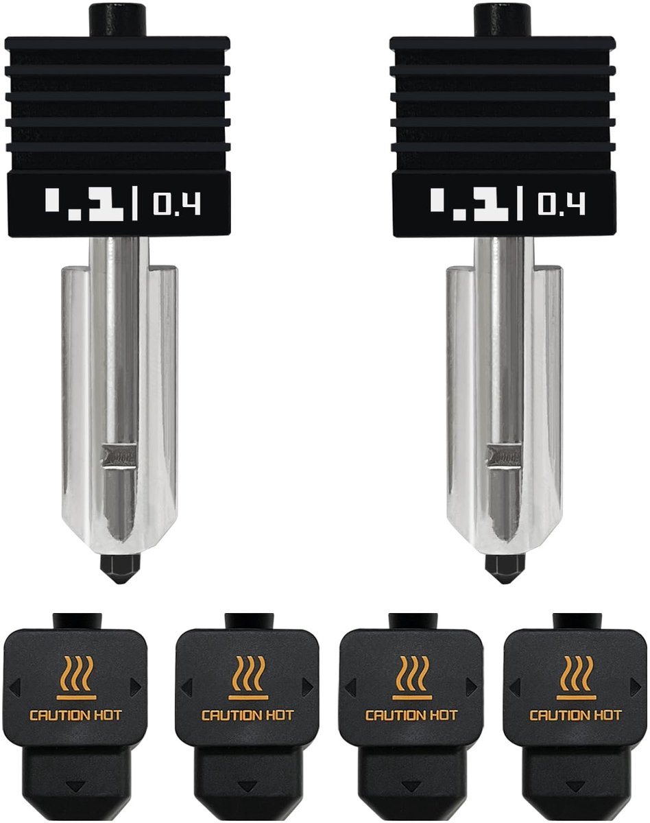 Thijox - 2-pack 0,4 mm H2D combo hot-end druk kop kit extruder upgrade gehard staal mondstuk met siliconen afdekking sok voor Bambu Lab H2D Combo/A1 M