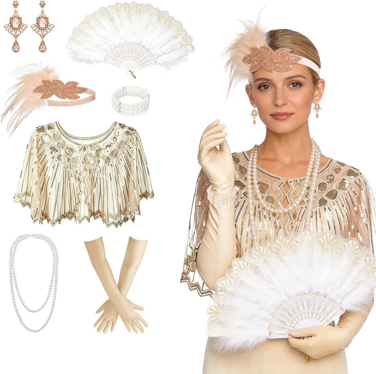 8-delige accessoires set voor vrouwen in Great Gatsby stijl - Charleston kostuum voor Halloween, carnaval en retro evenementen