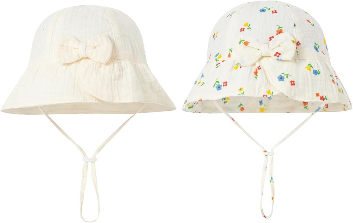 Set van 2 Unisex Zomerhoeden voor Kinderen - Verstelbare Zonnehoed voor Baby's en Peuters met Kinband
