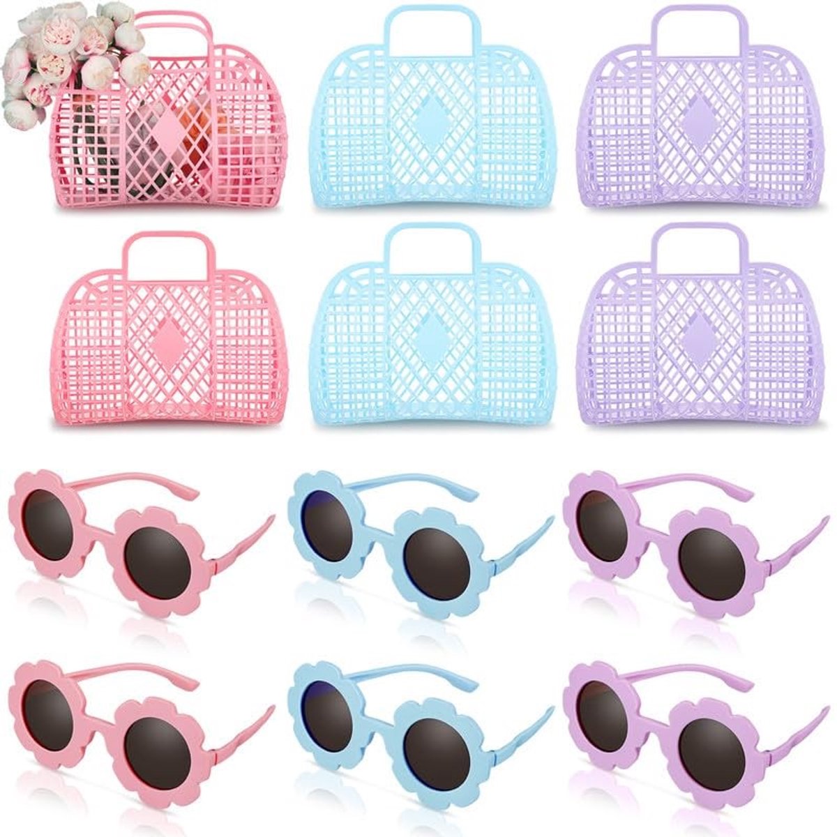 Jelly Tote Bags Set - 6 Stuks met Zonnebrillen voor Dames en Meisjes