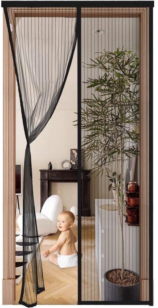 Vliegengaas Deur - Klamboe Gordijn - Insecten Buiten - Magnetische Sluiting - 230x190cm - Zwart