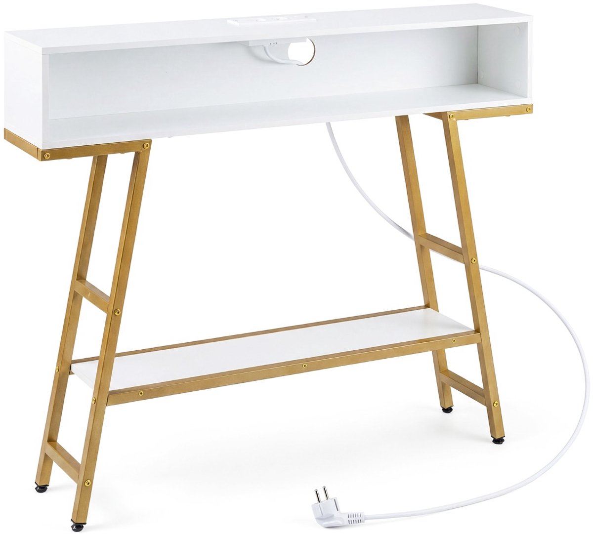 SureDeal® - Consoletafel - Console - Ledverlichting - Oplaadstation Traps Haltafel - Opbergruimte - 100x20x86,5 cm - Wit