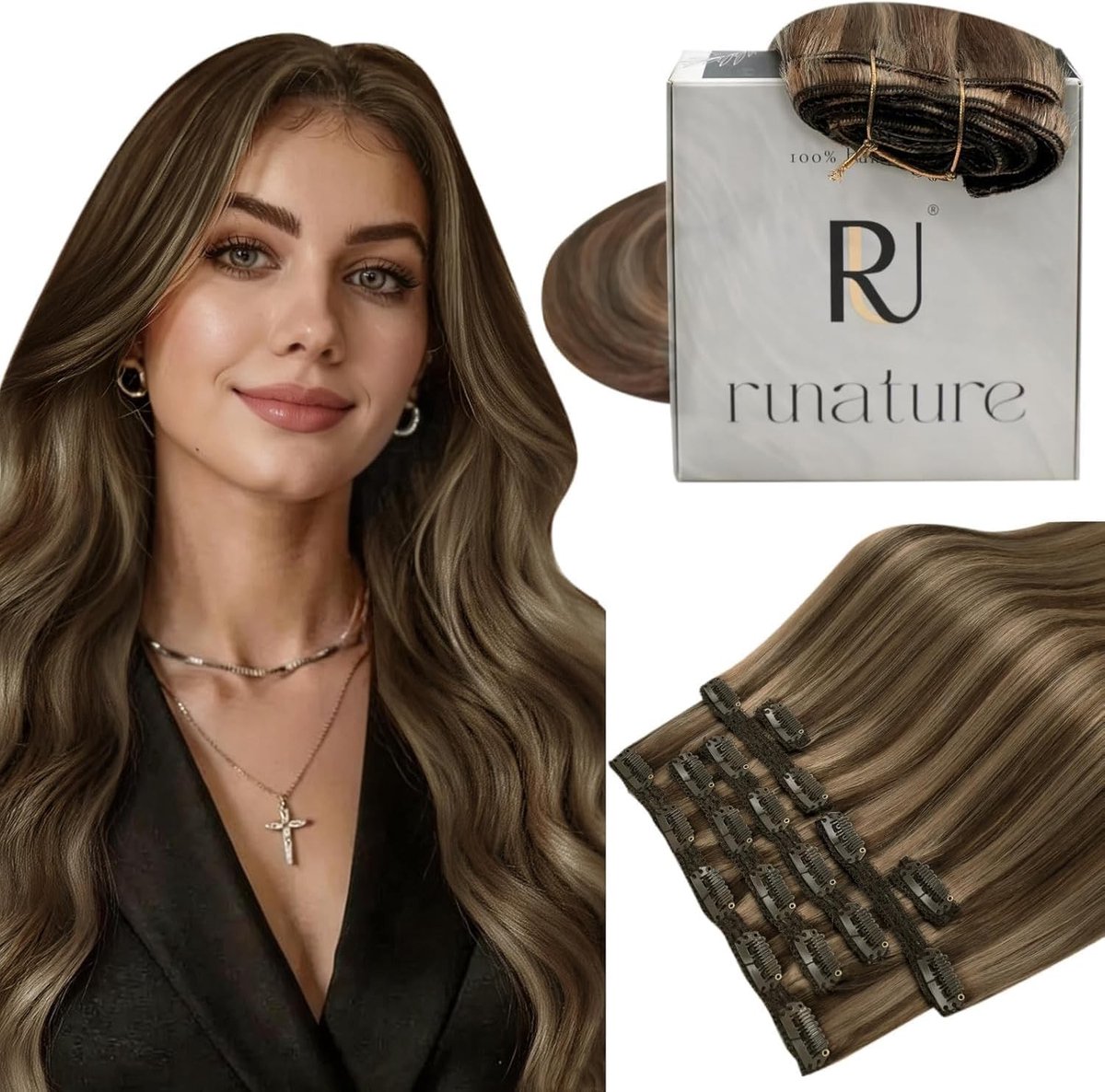Clip-in Haarextensions van Menselijk Haar Bruin #3P12 120g 7 Stuks 35cm - Natuurlijke Volume en Lengte voor Mooi Haar
