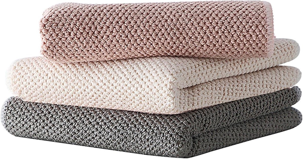 Set van 3 Keukenhanddoeken en Doekjes van Wasbaar Microvezel voor Schoonmaken en Afwassen - 30 x 30 cm