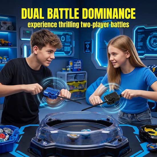 Battle Spinning Starter Set met Grote Rip Cord en Battling Tops Launcher - Geschikt voor X Series Battle Spinner Accessoires in Zwart en Blauw - Perfect voor Spelletjes en Competities — afbeelding 5