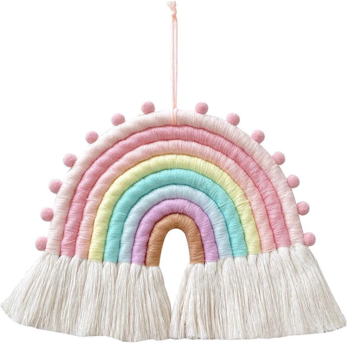Handgeweven Boho Wandbehang voor Kinderen met 8 Lijnen - Kleurrijke Macramé Decoratie voor Slaapkamer en Speelkamer