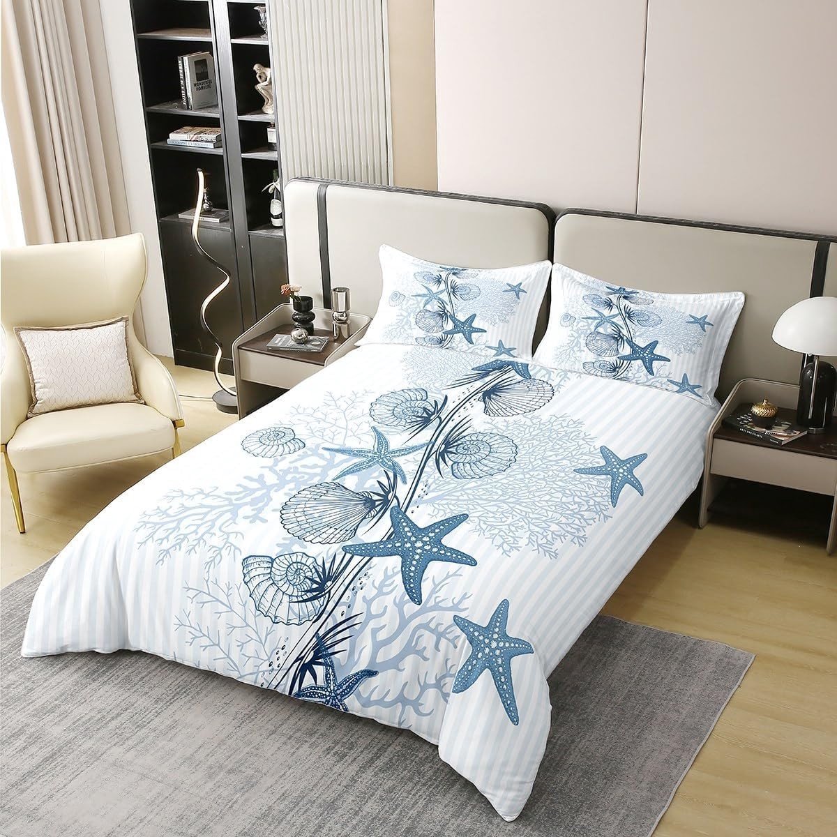 Dekbedovertrekset Ocean Thema - 100% Katoen - Blauw met Vissen en Sterren