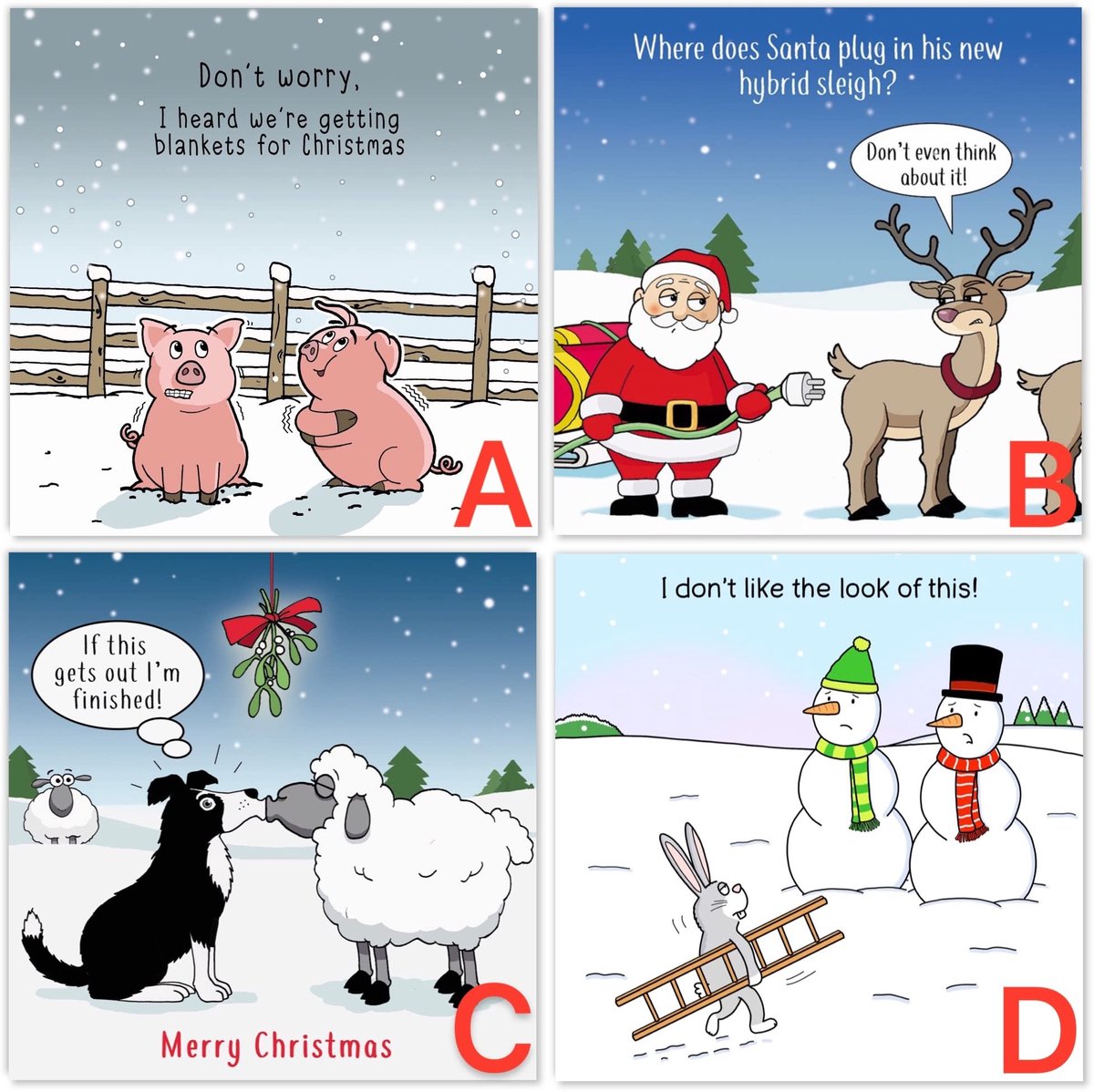Set van 6 Kerstkaarten - Diverse Ontwerpen