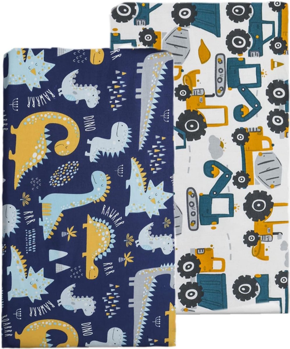 DailySupplies® Matrasbeschermer 70x140 - Hoeslaken - Dekbedovertrek - Extra Zacht - Prent met dinosaurus en graafmachine