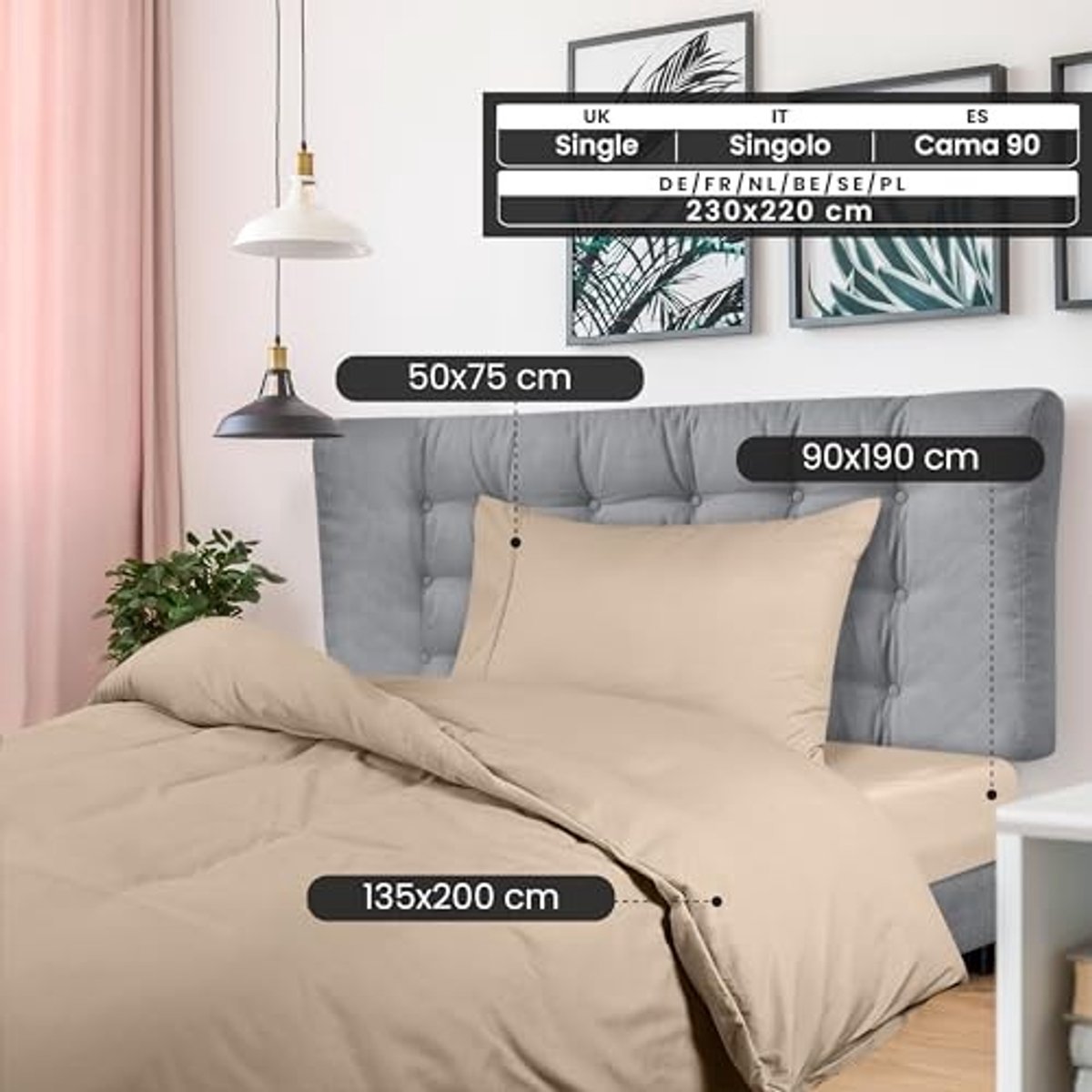 Beddenset 4 Delen - Microfiber Duvet Cover 135x200 cm en Fitted Sheet 90x190 cm Beige