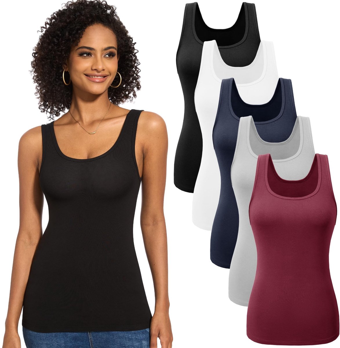 Dames Tanktop U-hals Basis Slim Fit - 5 stuks