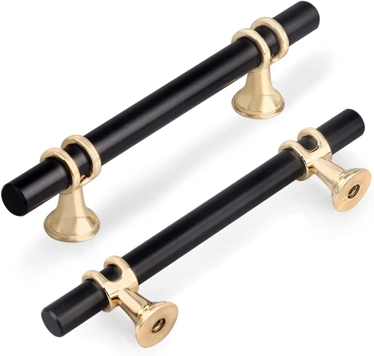 Set van 6 T-Bar Deurgrepen 96mm in Zwart-Goud voor Keuken en Meubels, Inclusief Schroeven, Duurzaam en Stijlvol Design