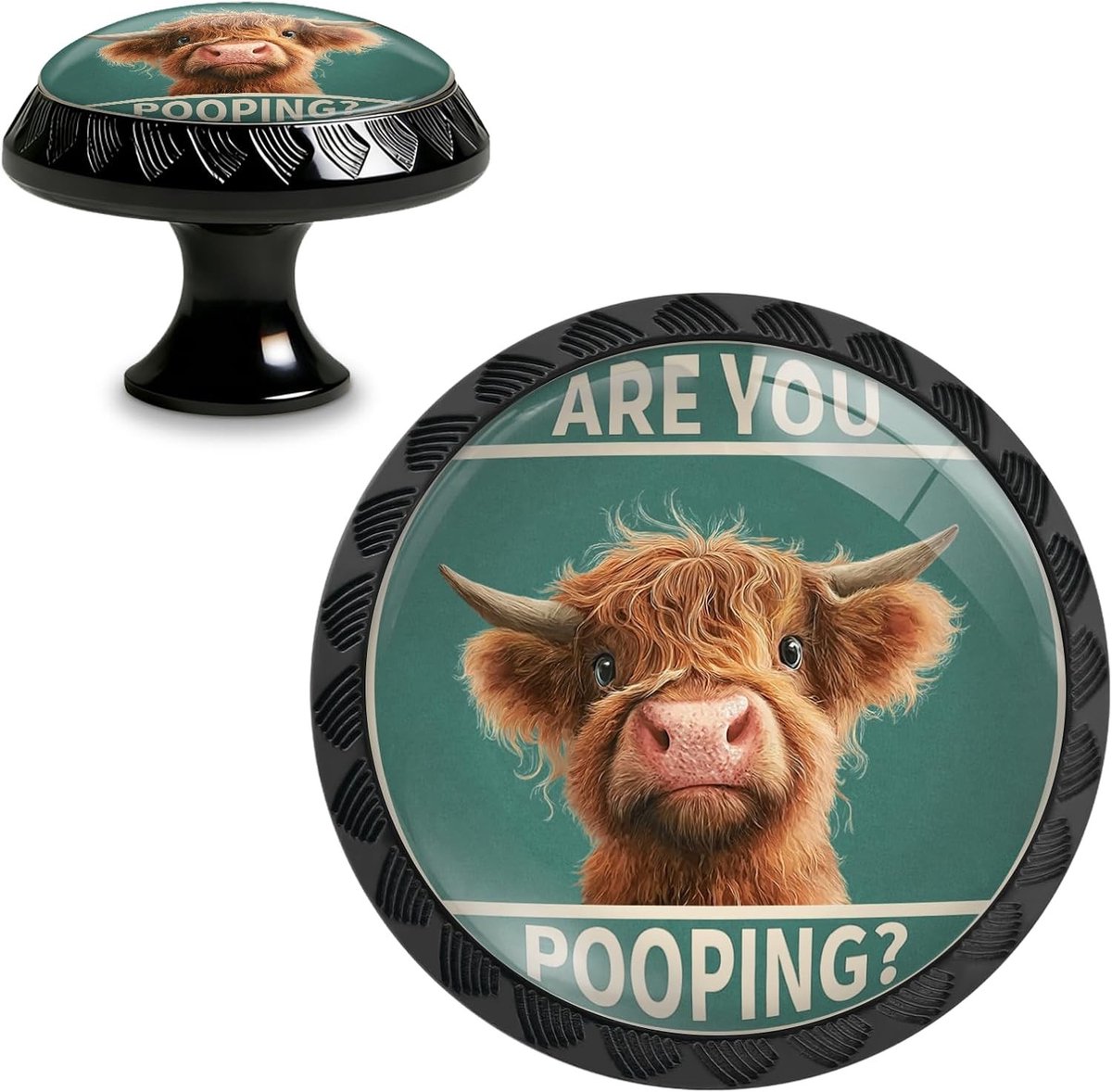 4 Stuks Highland Cattle Grappige Keuken Kastknoppen Acryl Ronde Ladehandgrepen voor Dressoir en Keukenmeubels