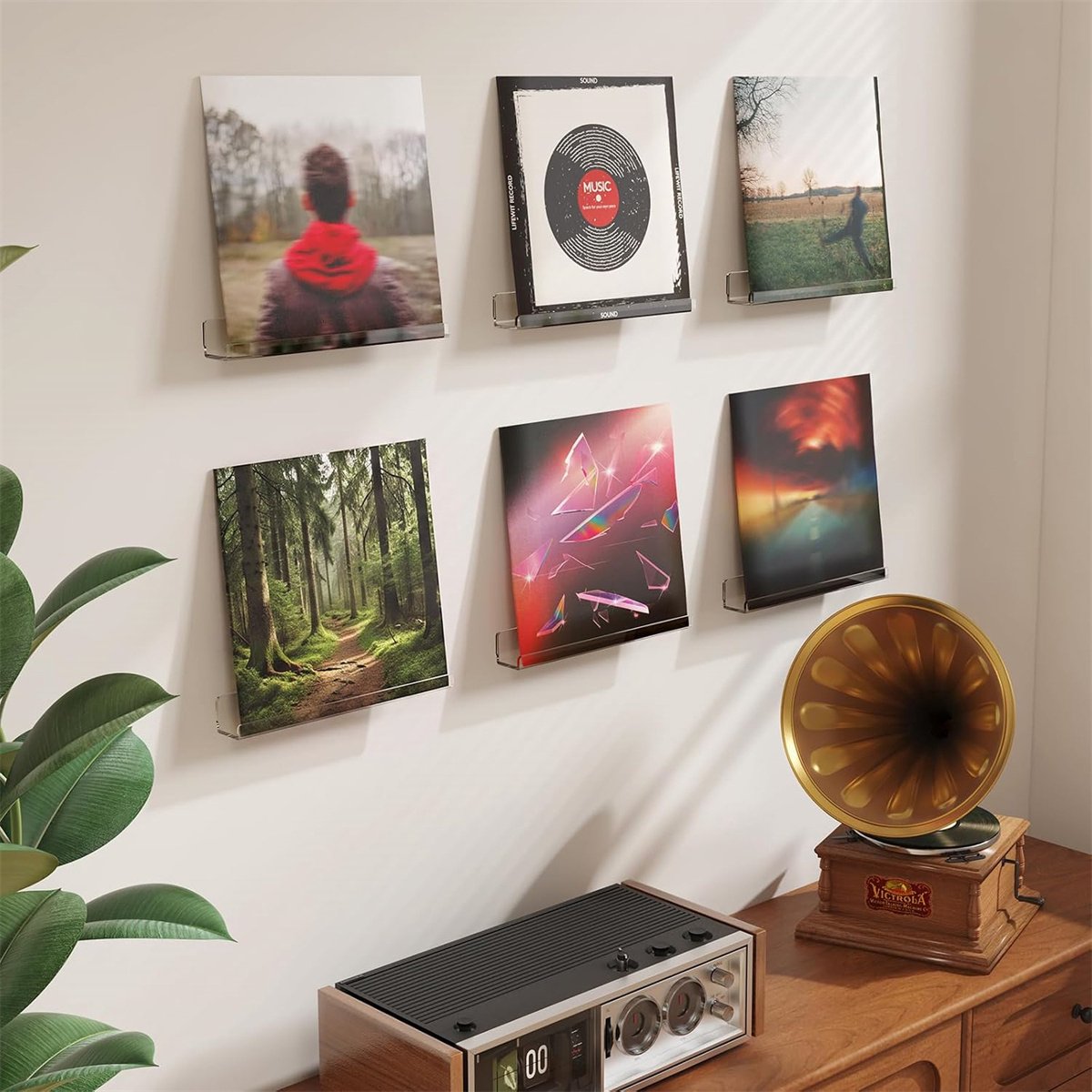 carmdering - Acryl Wandhouder - vinylplaten houder - transparant wandrek - 30,5 x 4,3 cm - vinyl display - cd houder - wanddisplay - voor platen, decoratie en verzamelobjecten -6 stuks