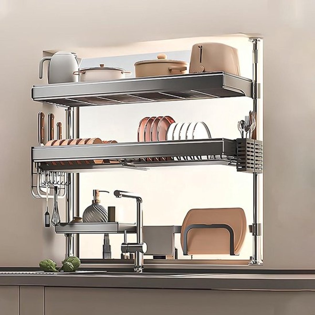 Verstelbaar Droogrek - Gootsteenrek Afdruiprek - Keuken Organiseren - Ruimtebesparend Ontwerp - 307 inch - Zilver