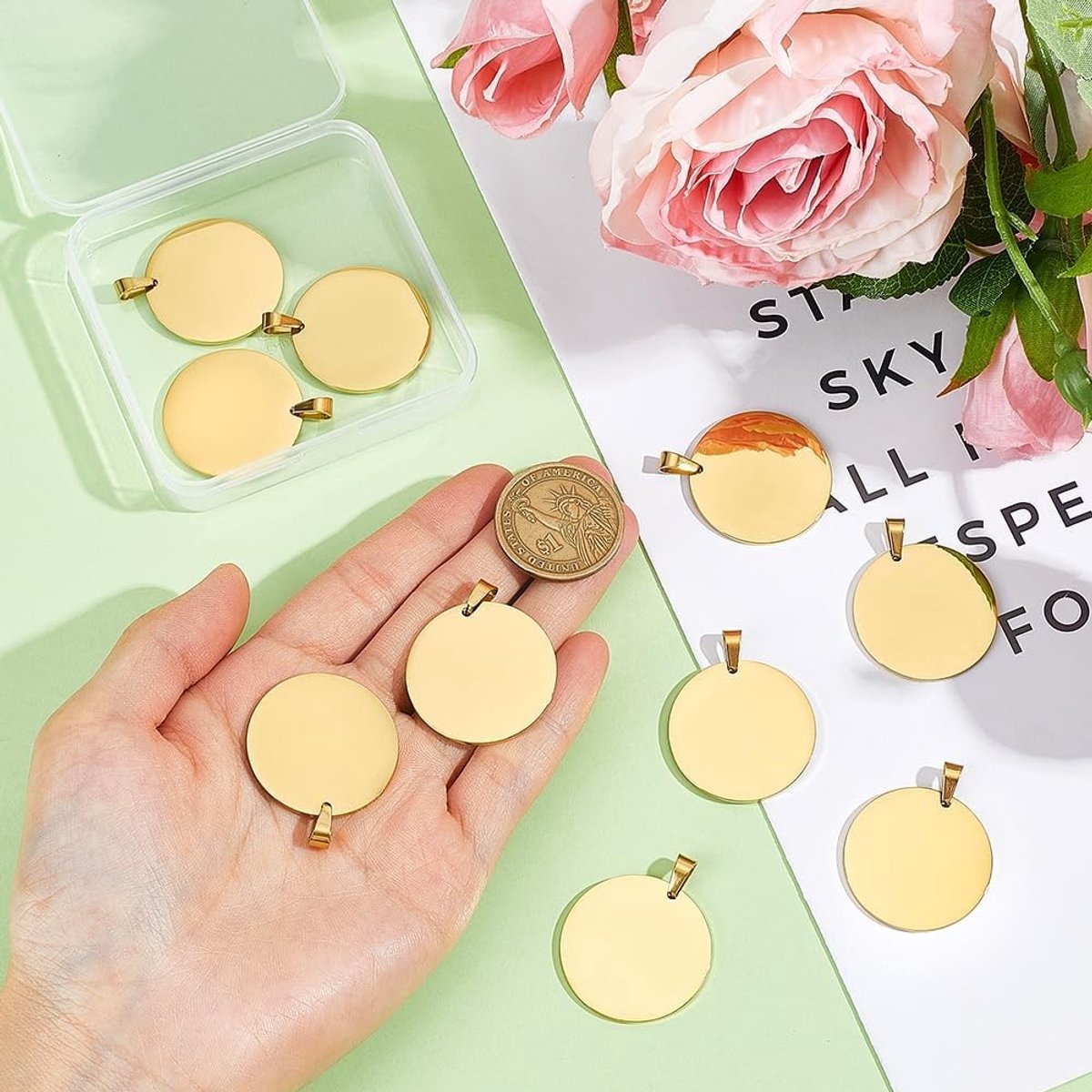 Ronde lege graveerplaten 2,5 cm - 15 stuks blanco stempels voor sieraden maken, ID naamlabels en doe-het-zelf projecten