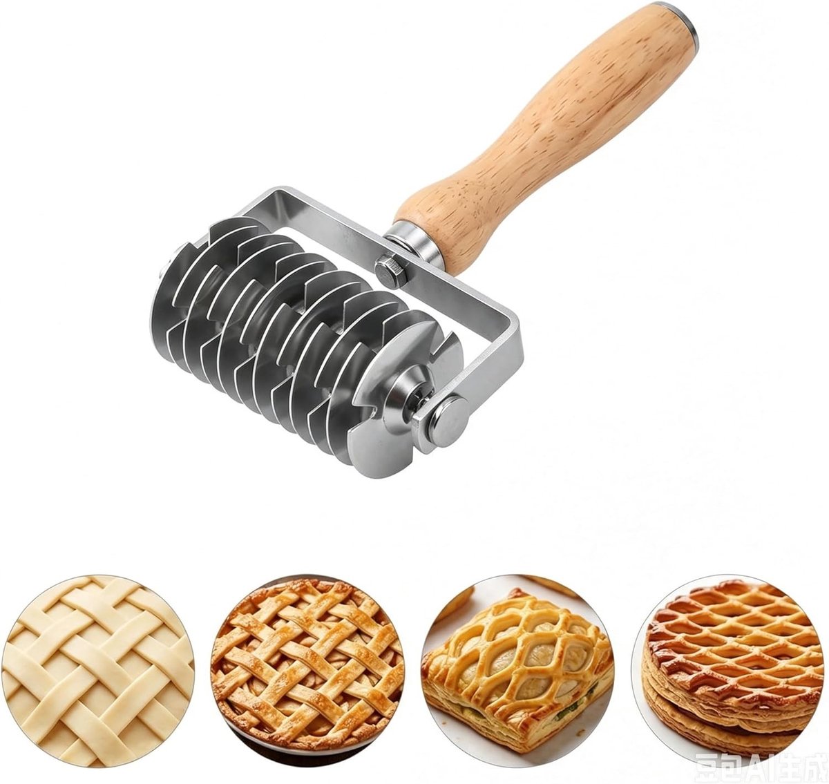 RVS Deegroller van 130 mm met Houten Handvat voor Decoreren van Pizza, Taart en Koekjes
