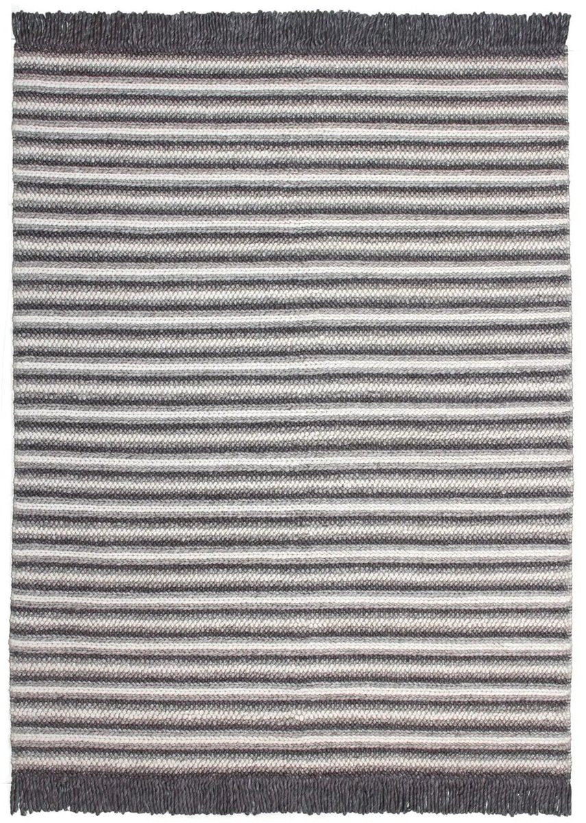 Dutch XXL Wollen Vloerkleed | Tapijt | Natura | Strepen | Naturel/Antraciet | 120x170 cm Naturel / Antraciet