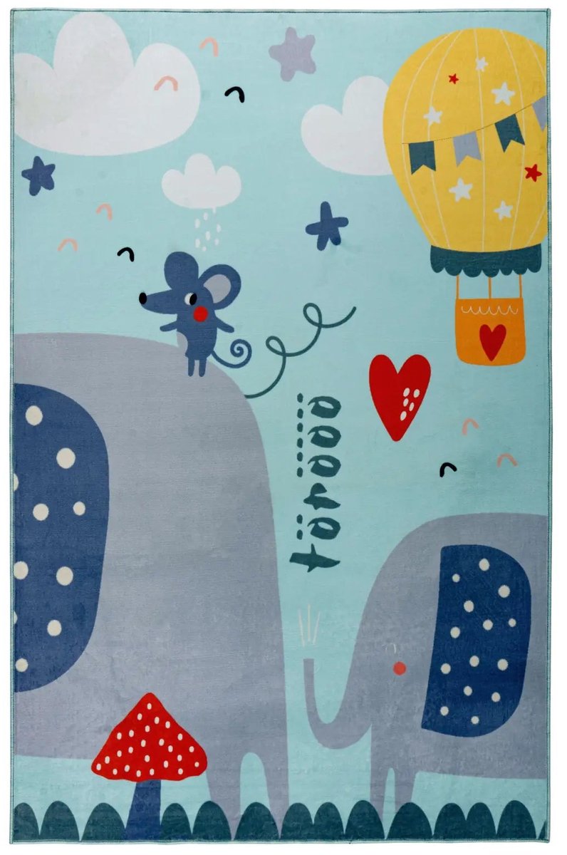 Dutch XXL Kindervloerkleed | Tapijt | Wonder | Olifanten | Blauw | 115x160 cm