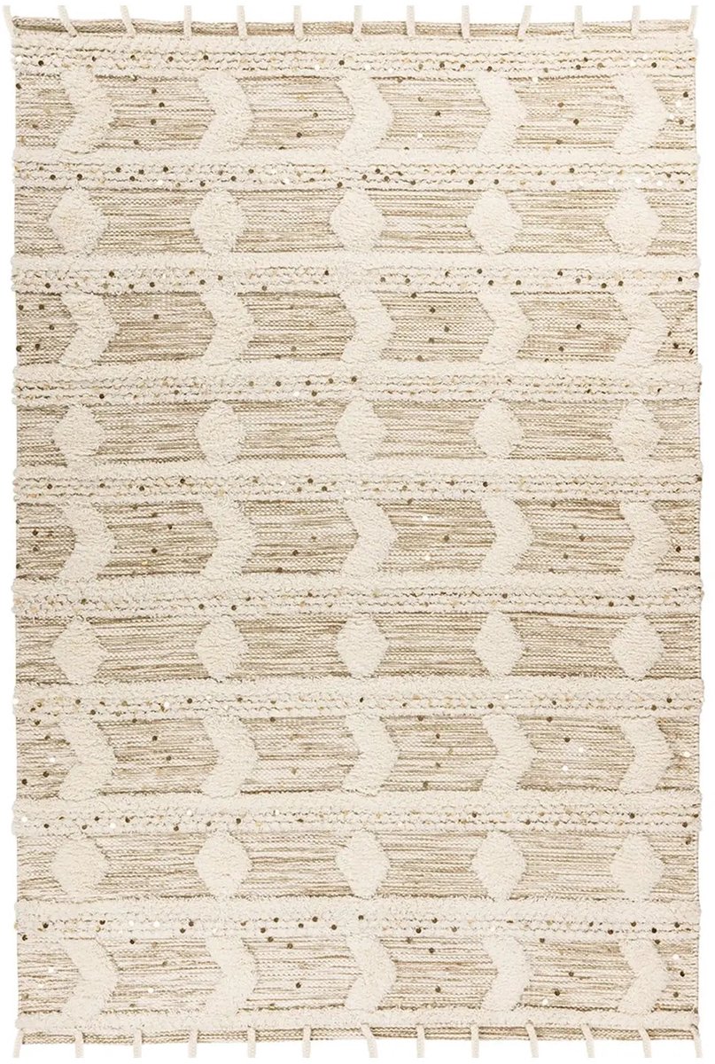 Dutch XXL Wollen Vloerkleed | Tapijt | Bohist | Geometrisch | Crème/Kaki | 120x180 cm Crème / Kaki