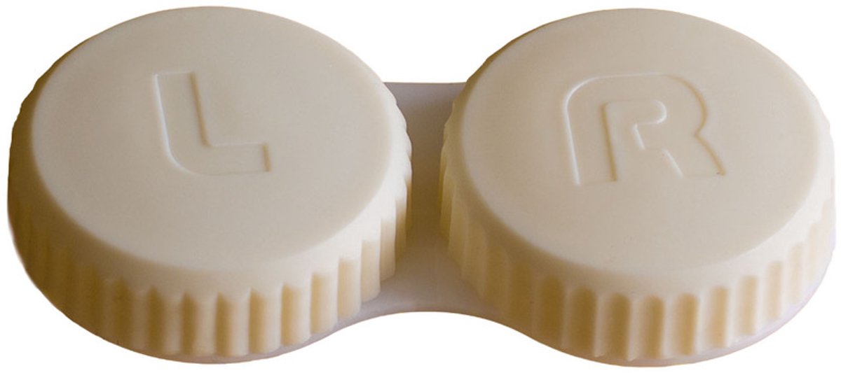 Lensbakjes - 2 stuks - Gele doppen - Compact - Antibacterieel - Geel - L/R Inscriptie - Lenzenhouders - Lenzendoosjes
