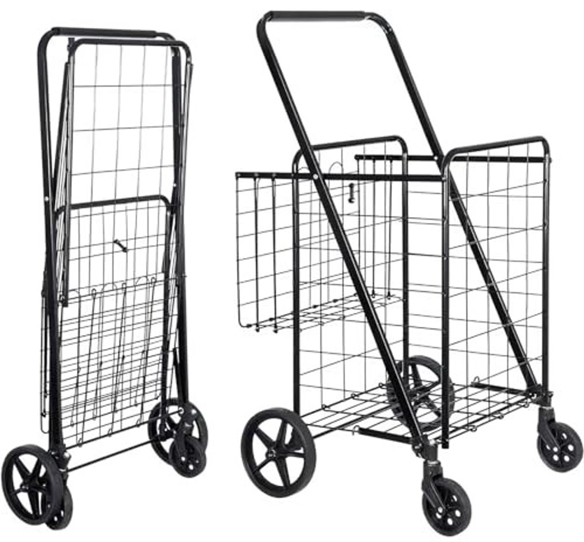Opvouwbare winkelwagen met wielen en dubbele mand - 118L capaciteit