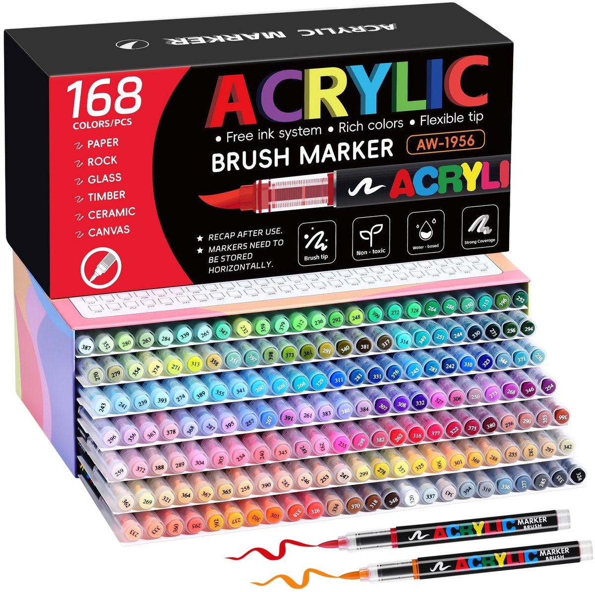 Acrylstiften Set van 168 Kleuren - Borstelpunt met Automatische Inktregeling