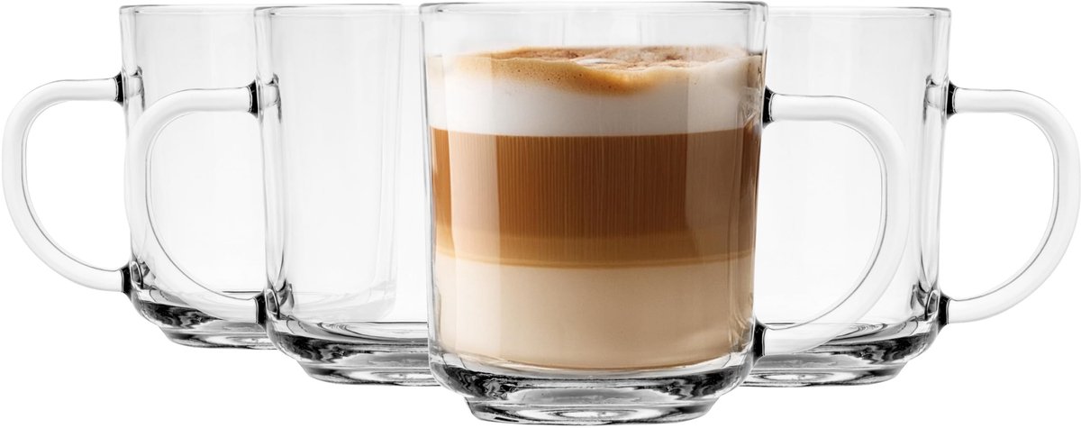 Latte Macchiato Glazen Set van 4 - 250 ml - Met Handvat