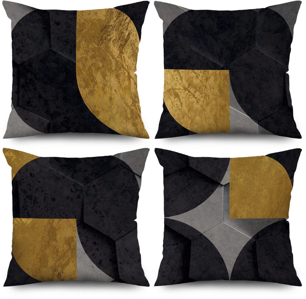 Kussenhoezen Set van 4 - Modern Motief - 40 x 40 cm - Grijs en Geel