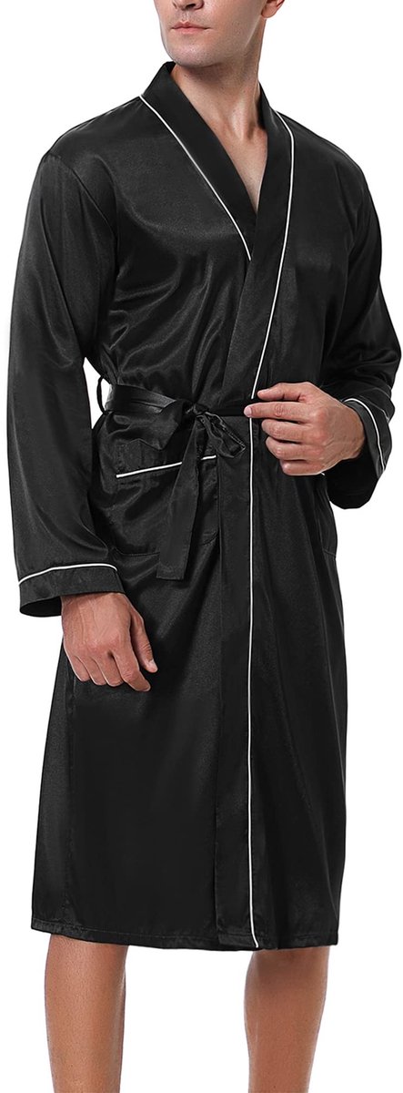 Heren Kimono Badjas - Zijdeachtig en Lichtgewicht - Zwart