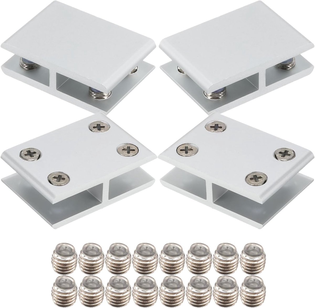 Set van 4 glazen klemmen 180 graden, aluminium legplank houders voor hoeken, geschikt voor 2-6 mm dikte, ideaal voor wandplanken en meubels