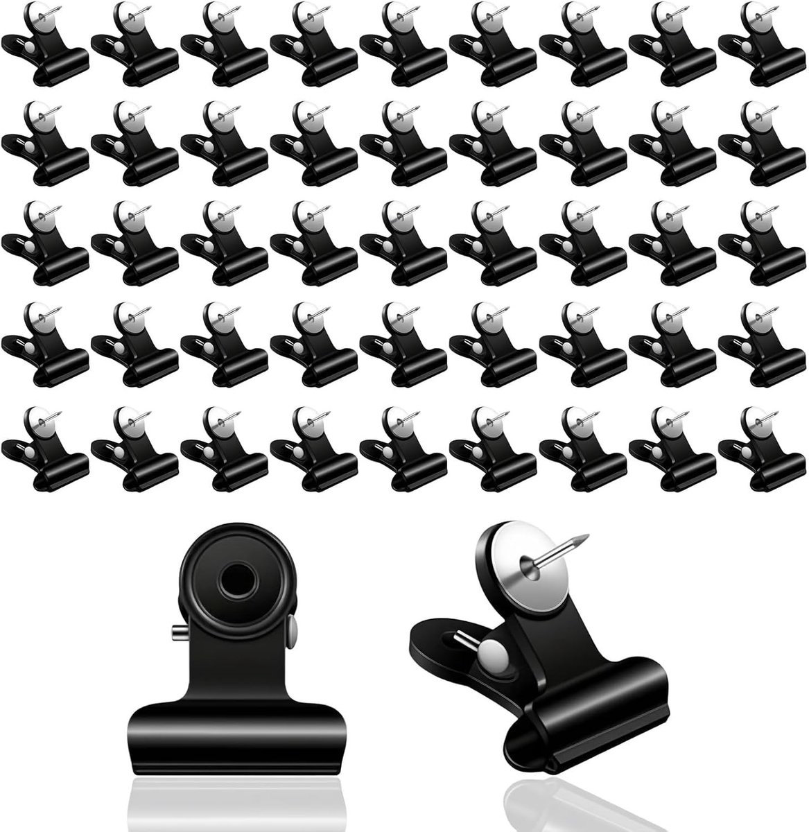 Duurzame zwarte punaises met kunststof clips, herbruikbare tekenstiften voor foto's, posters en kaarten ophangen