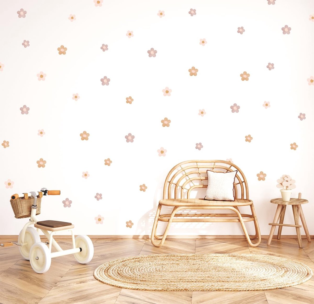 Wandstickers voor Kinderkamer - Bloemen - Lichtroze, Bruin, Paars - Set van 48