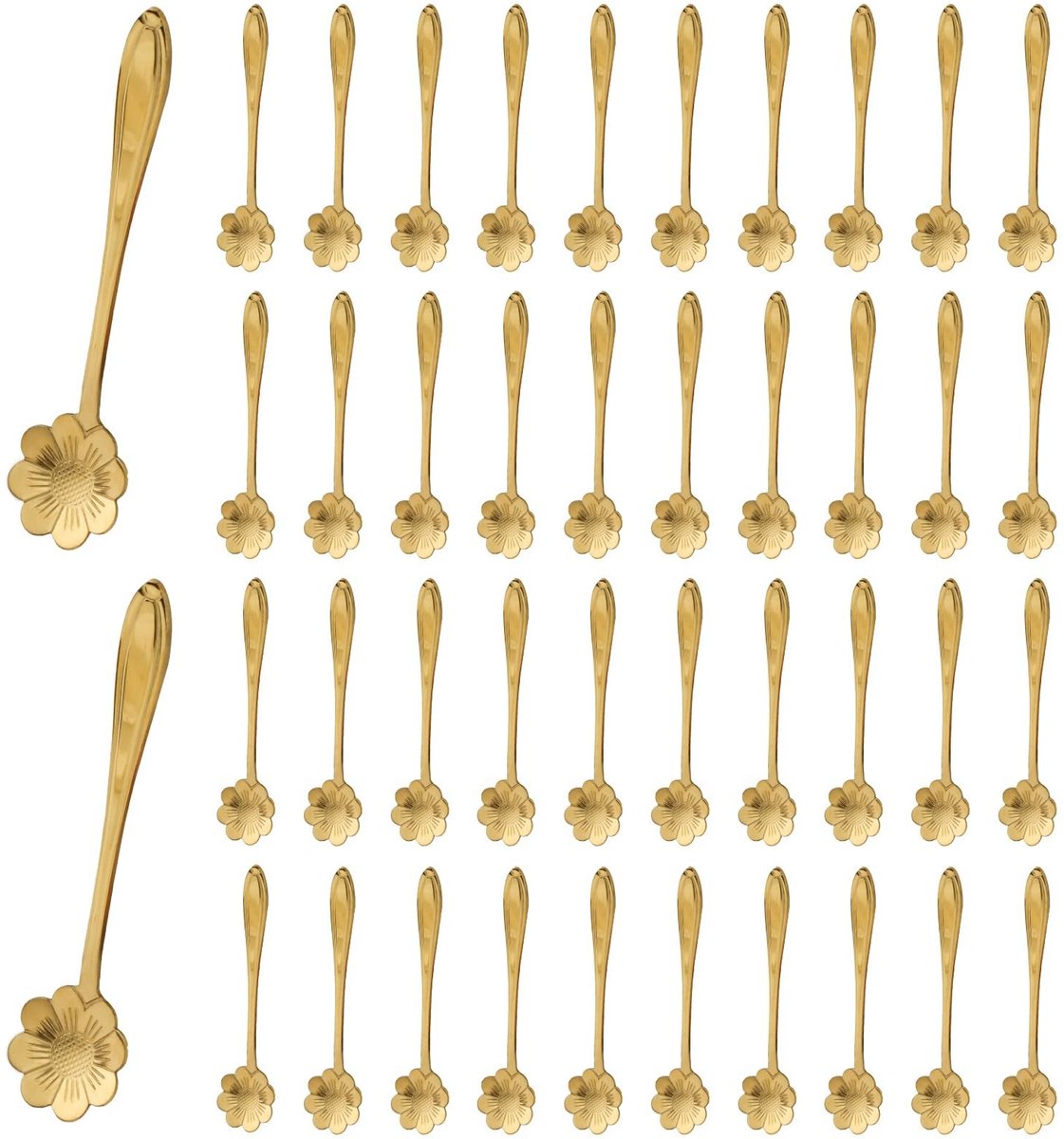 40 mini gouden metalen dessertlepels - Met bloemmotief