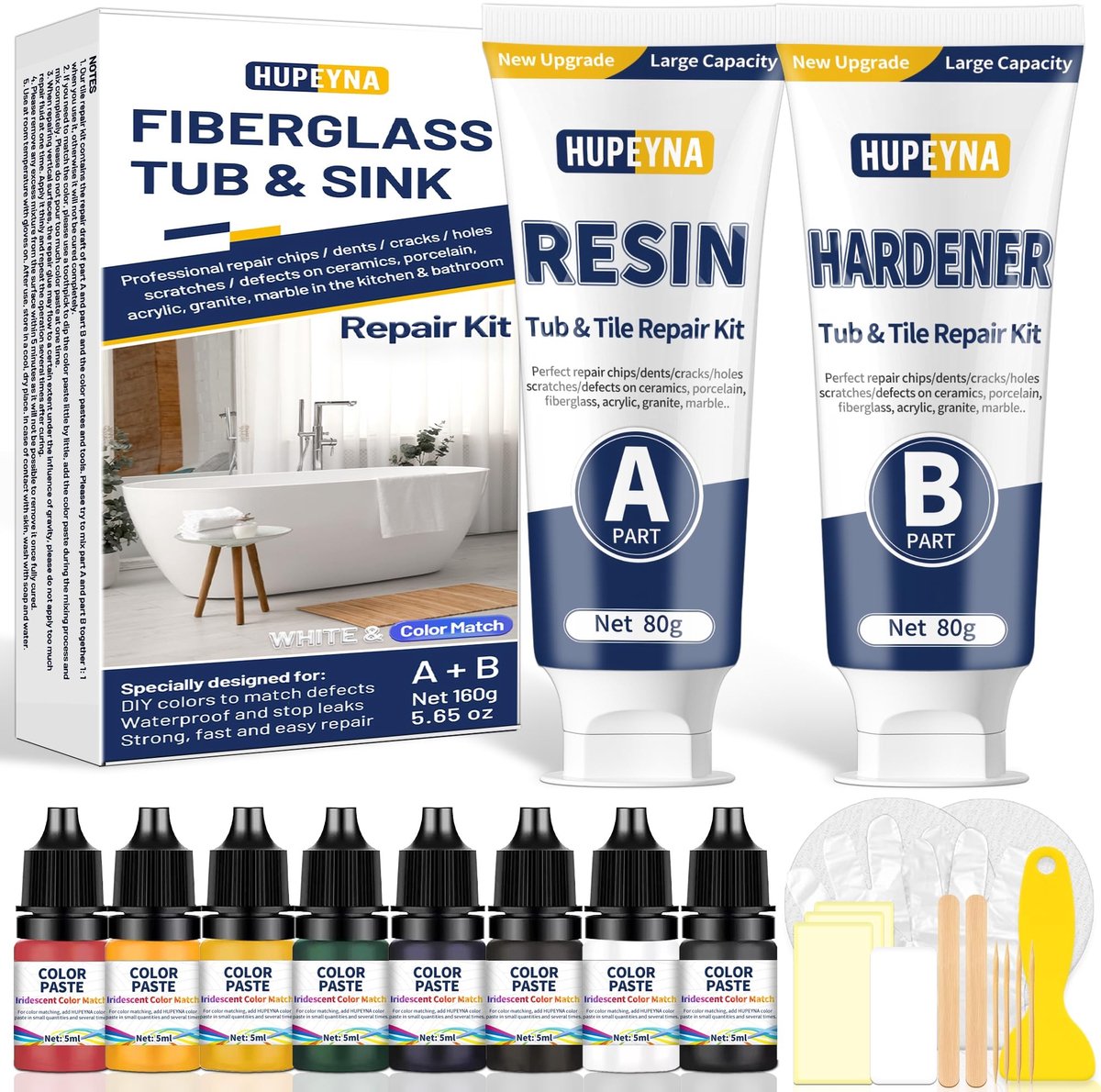 Tegel Reparatieset voor Acryl en Porselein - Inclusief 8 Kleuren Plakmiddelen