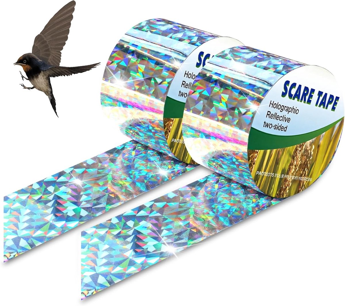 Set van 2, 80 m x 2,2 cm reflecterende tape voor vogels, dubbelzijdige bescherming, afschrikking van vogels, tuin- en plantbescherming